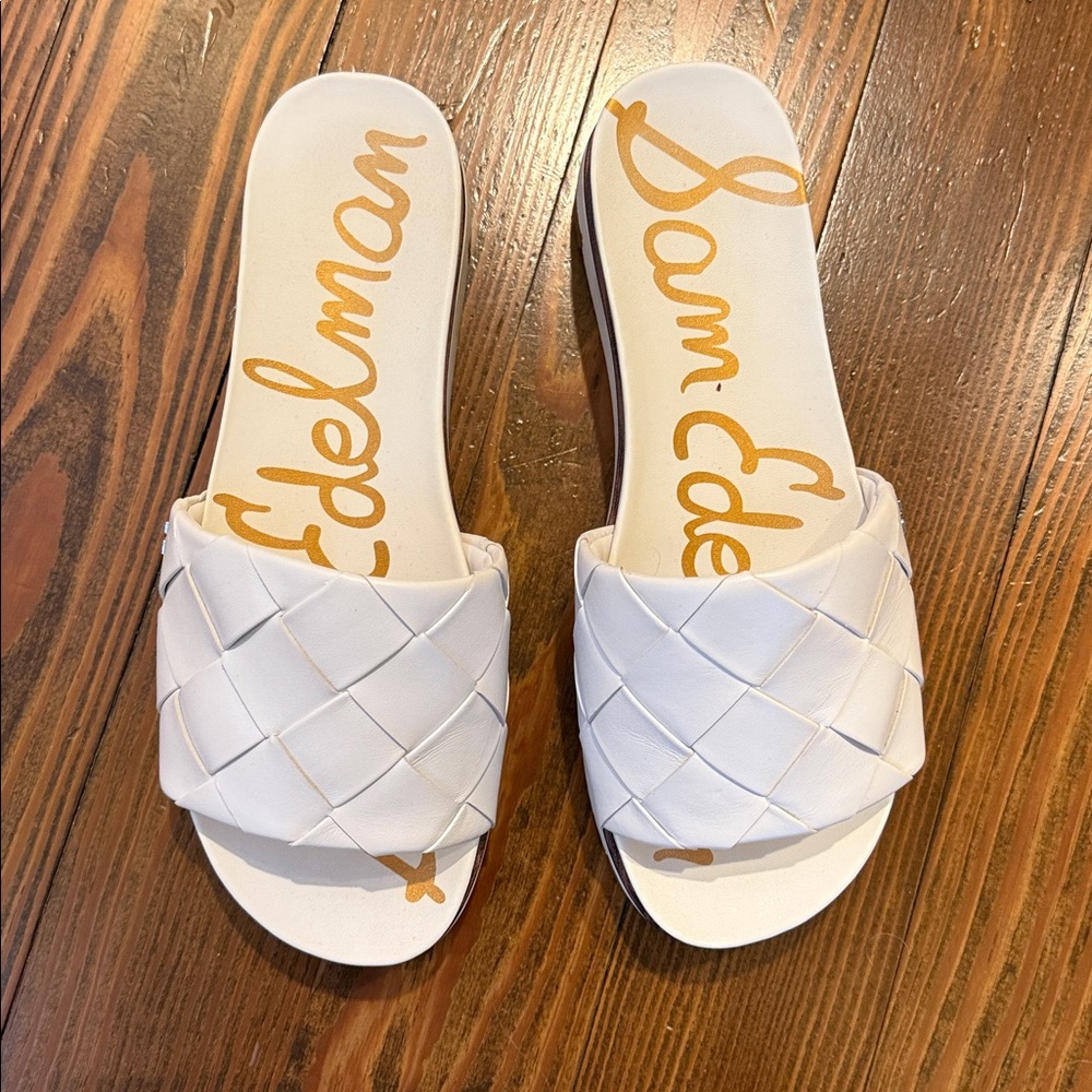 Sam Edelman Cream Woven Slide Sandals